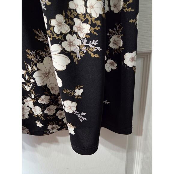 Vintage CDC Asian Floral Whimsigoth Dark Romantic Tie Neck Midi Dress, Size 10 - Picture 15 of 15